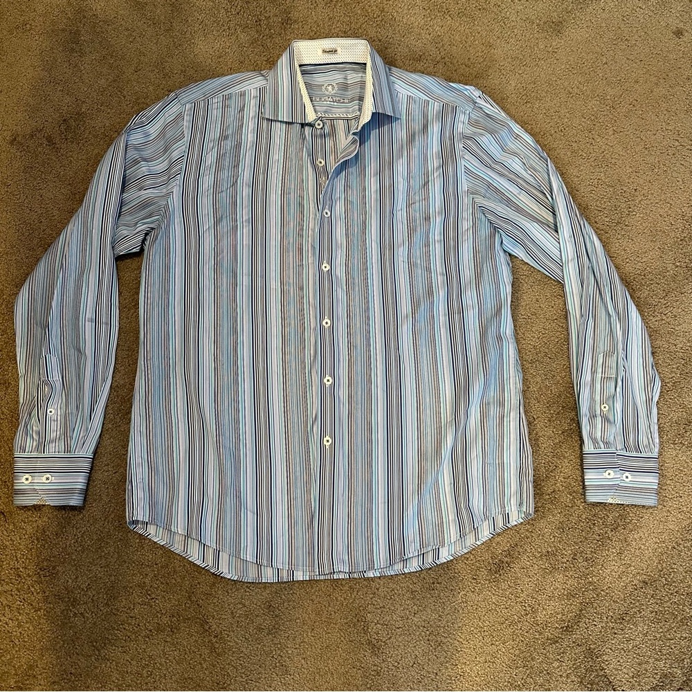 Bugatchi Collared Button Down Striped Dress Shirt Shaped Fit